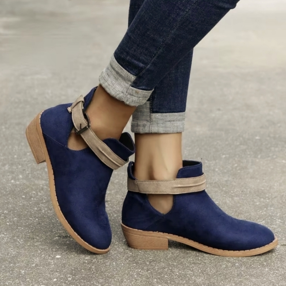 Blue Micro Suede cut out Booties. 8.5